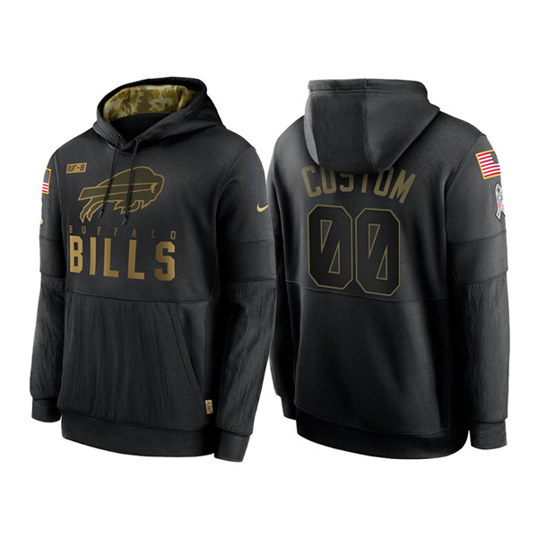 Men's Buffalo Bills 2020 Customize Black Salute to Service Sideline Therma Pullover Hoodie